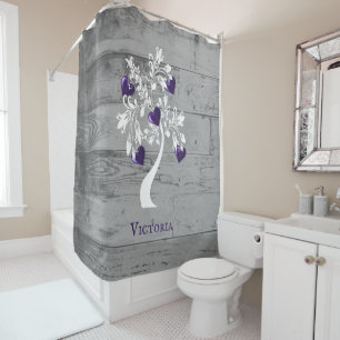 Purple Tree of Hearts Rideau de douche personnalis