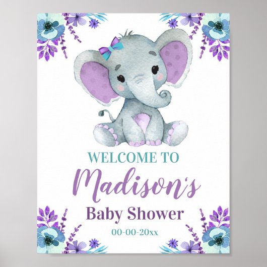 Purple Turquoise Eléphant Affiche de bienvenue, Do (Devant)