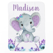 Purple Turquoise Elephant Couvertures bébé Floral