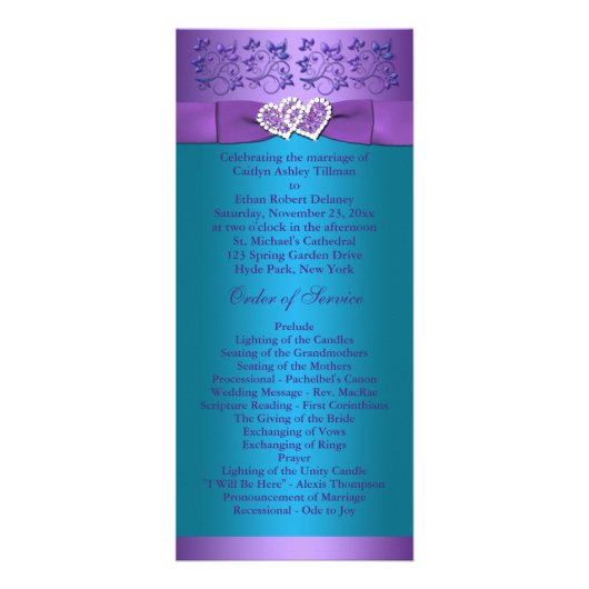 Purple, Turquoise Floral Hearts Programme de maria (Devant)