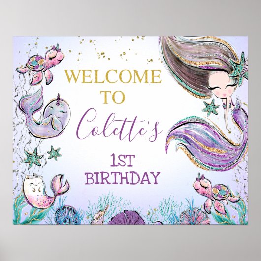 Purple Turquoise Sirène Anniversaire Affiche de bi (Devant)
