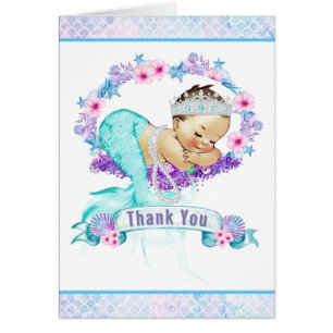 Purple Turquoise Sirène Baby shower Merci Cartes