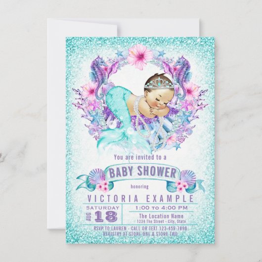 Purple Turquoise Sirène bébé douche Invitations (Devant)