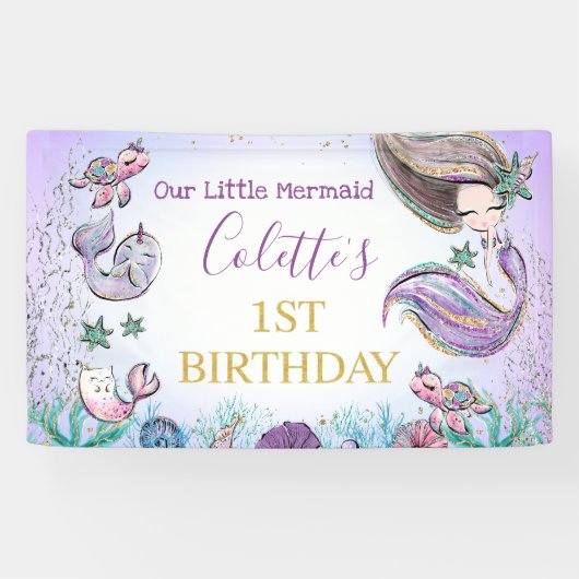 Purple Turquoise Sirène d'or 1ère bannière d'anniv (Horizontal)