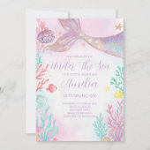 Purple Turquoise Sirène Invitation Anniversaire (Devant)