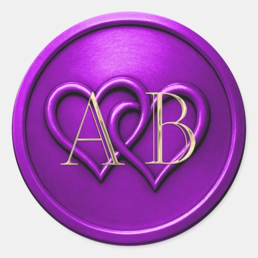 Purple Two Hearts Intertwined Monogram Wedding Ronde Sticker (Voorkant)