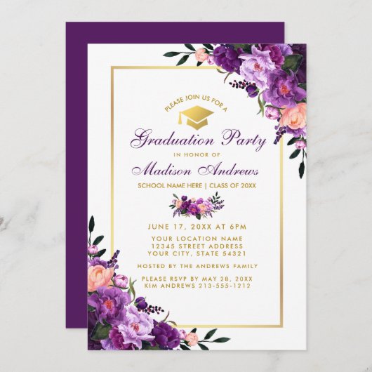 Purple Ultra Violet Graduation Party Invitation P (Devant / Derrière)