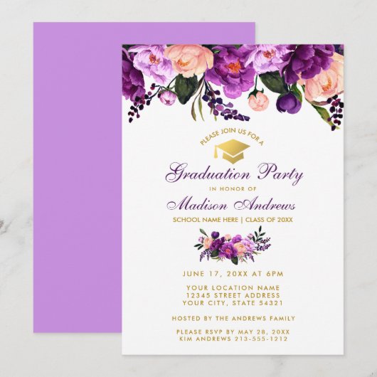 Purple Ultra Violet Graduation Party Invitation PF (Devant / Derrière)