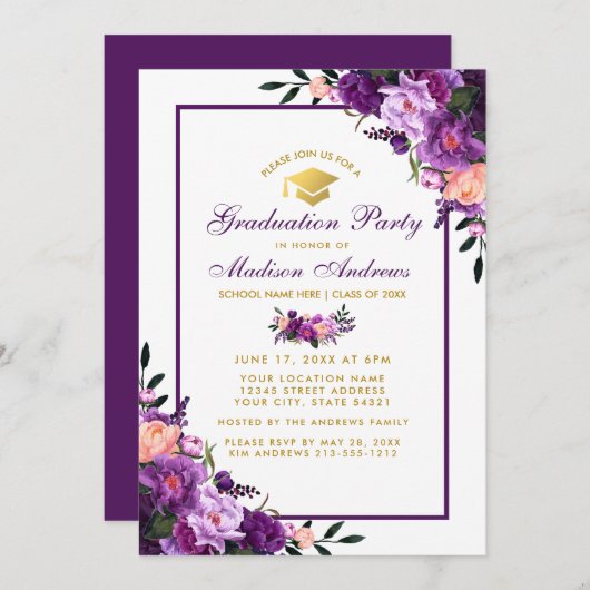 Purple Ultra Violet Graduation Party Invitation PF (Devant / Derrière)