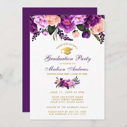Purple Ultra Violet Graduation Party Invitation PF (Devant / Derrière)