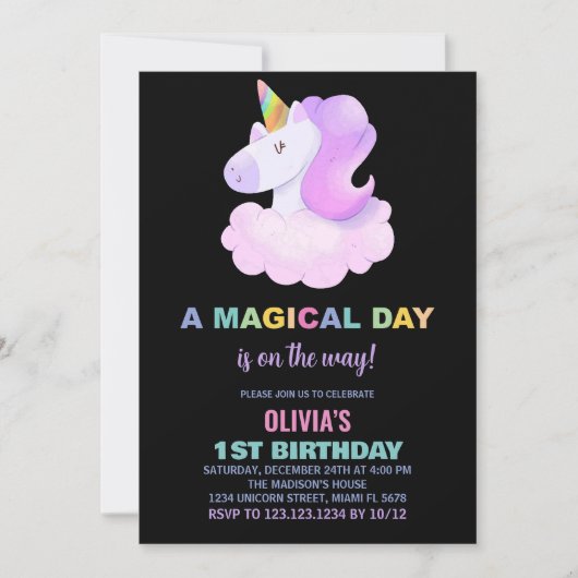 Purple Unicorn Invitations d'anniversaire (Devant)