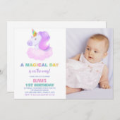 Purple Unicorn Invitations d'anniversaire avec pho (Devant / Derrière)