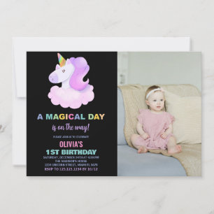 Purple Unicorn Invitations d'anniversaire avec pho
