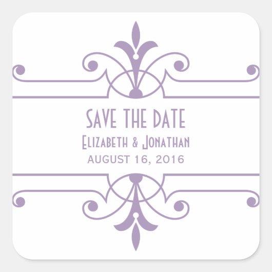 Purple v2 Fancy Ornamental Save Date Stickers (Devant)