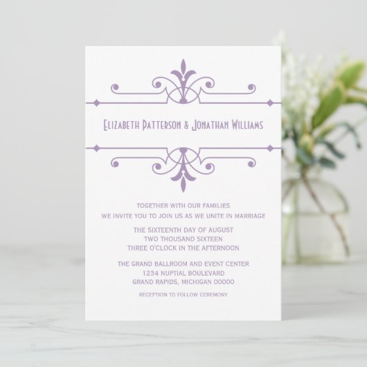 Purple v2 Fancy Ornamental Wedding Invitation (Debout devant)