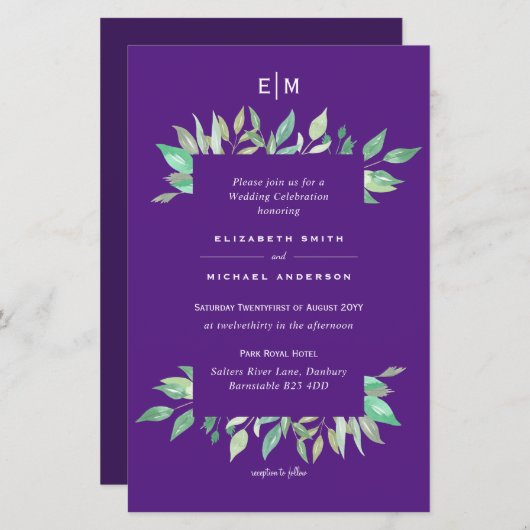 Purple verdure Feuilles Budget Mariage invite A9 (Devant / Derrière)