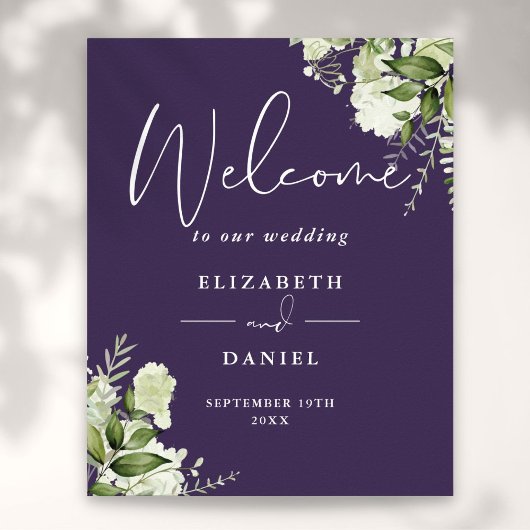 Purple verdure Floral Mariage Affiche de bienvenue