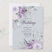 Purple & Vert Floral Faire-part de mariage moderne (Devant)