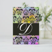 PURPLE VERT JAUNE NOIR DAMASK MONOGRAM RSVP (Debout devant)