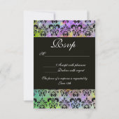 PURPLE VERT JAUNE NOIR DAMASK MONOGRAM RSVP (Dos)