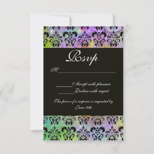 PURPLE VERT JAUNE NOIR DAMASK MONOGRAM RSVP (Dos)