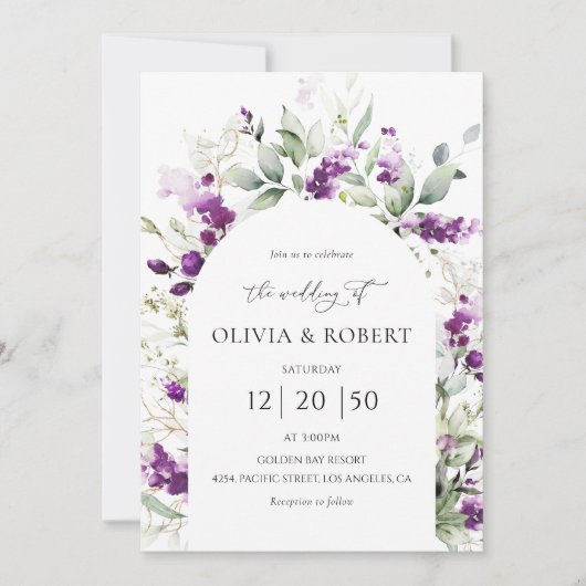 Purple vert Lavender Arch Mariage Invitations (Devant)