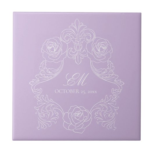 Purple Victorian Monogram Wedding Ceramic Tile Tegeltje (Voorkant)