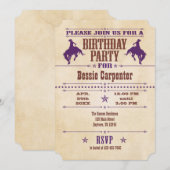 Purple Vintage Cowboy Invitation Anniversaire (Devant / Derrière)