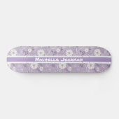 Purple Vintage Floral Nom personnalisé Skateboard (Horz)