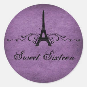 Purple Vintage Français Flourish Sweet 16 Stickers