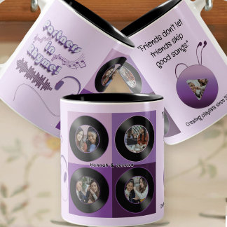 Purple Vinyl Record Best Friend Photo Custom Gift  Tweekleurige Koffiemok