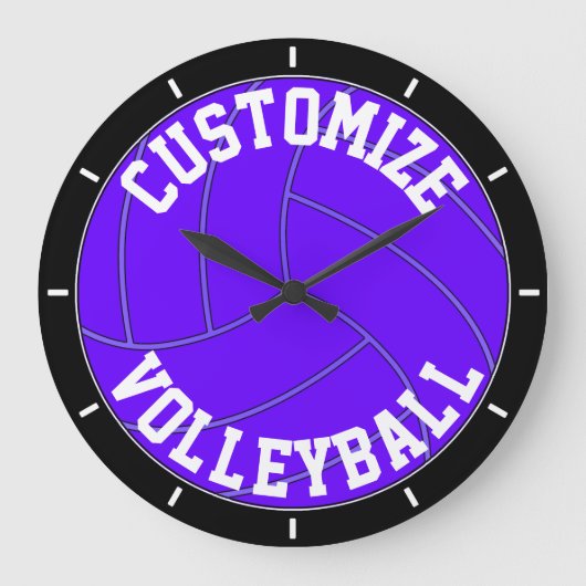 Purple Volleyball Custom Team Name/Text Wall Clock Grote Klok (Voorkant)