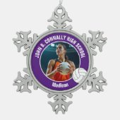 Purple Volleyball Player Photo High School Tin Sneeuwvlok Ornament (Voorkant)