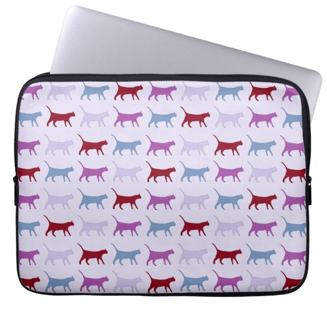 Purple Walking Cat Pattern Laptop Sleeve (Voorkant)