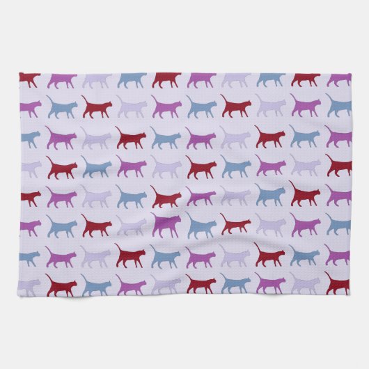 Purple Walking Cat Pattern Theedoek (Horizontaal)