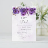Purple Watercolor Chrysanthemum Wedding RSVP Card (Debout devant)
