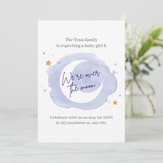 Purple Watercolor fille Baby shower Invitation (Debout devant)
