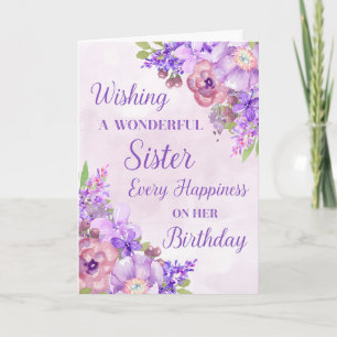 Purple Watercolor Flowers Soeur Carte d'anniversai