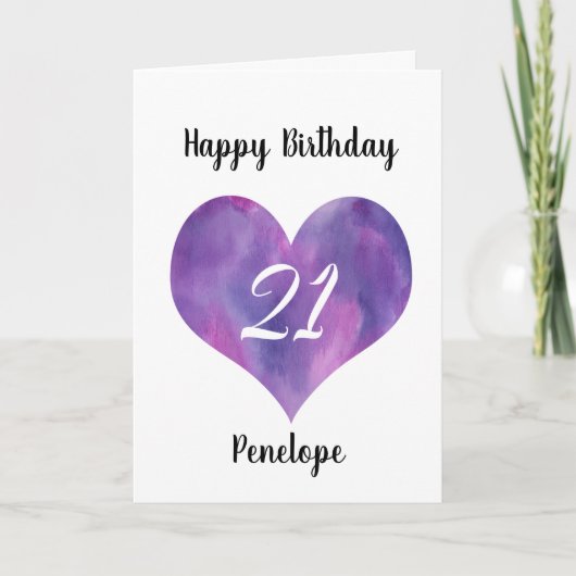 Purple Watercolor Heart 21e Anniversaire Carte (Devant)