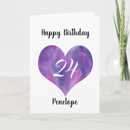 Purple Watercolor Heart 24e carte d'anniversaire (Devant)