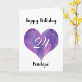 Purple Watercolor Heart 24e carte d'anniversaire (Fleur jaune)