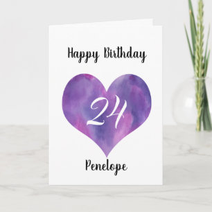 Purple Watercolor Heart 24e carte d'anniversaire
