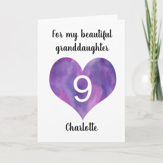 Purple Watercolor Heart 9e carte d'anniversaire (Devant)