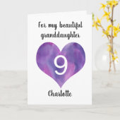 Purple Watercolor Heart 9e carte d'anniversaire (Fleur jaune)