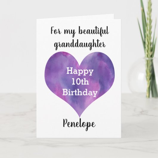 Purple Watercolor Heart Carte d'anniversaire 10e (Devant)