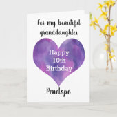 Purple Watercolor Heart Carte d'anniversaire 10e (Fleur jaune)