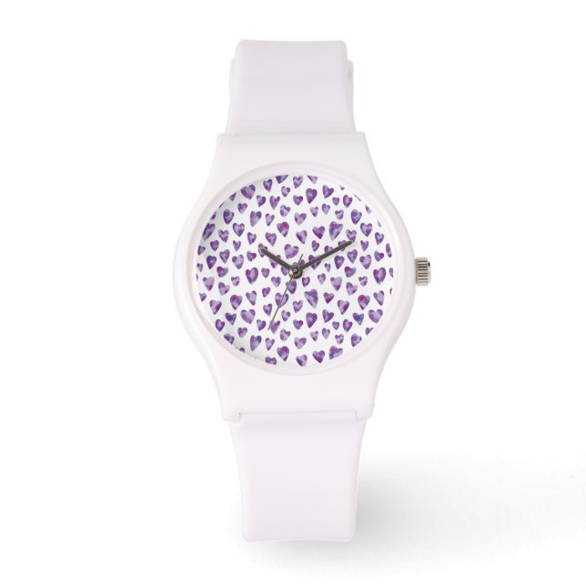 Purple Watercolour Heart Horloge (Voorkant)