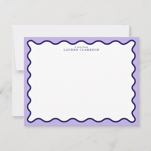 Purple Wavy Frame Note Card with Striped Back Kaart (Voorkant)
