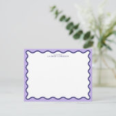 Purple Wavy Frame Note Card with Striped Back Kaart (Staand voorkant)