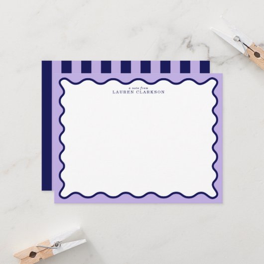 Purple Wavy Frame Note Card with Striped Back Kaart (Voorkant / Achterkant in situ)